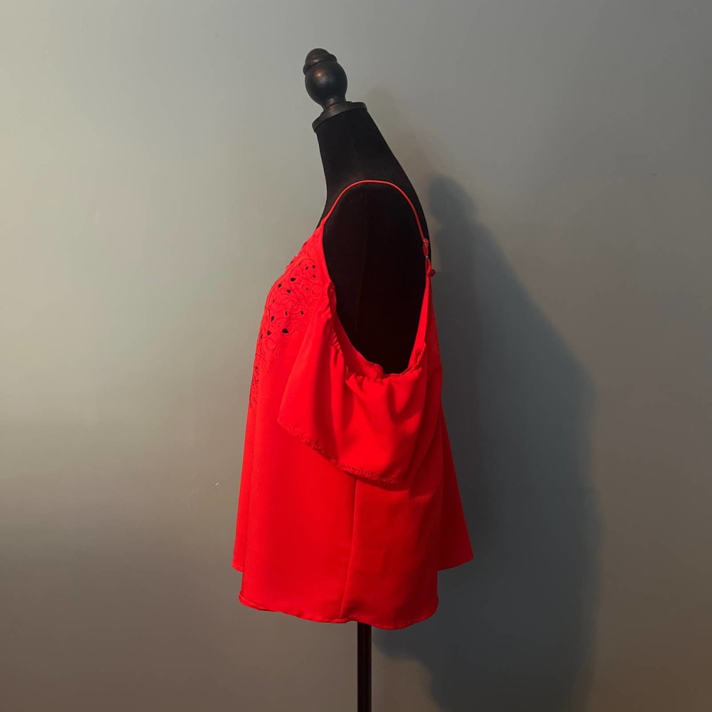 Blue Rain Cold Shoulder Tomato Red Shirt - Picture 2 of 5